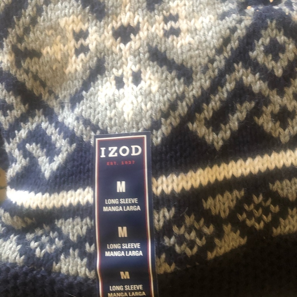 NWT IZOD Peacoat Blue Long Sleeve Fair Isle Quarter-Zip Sweater M - Picture 9 of 9